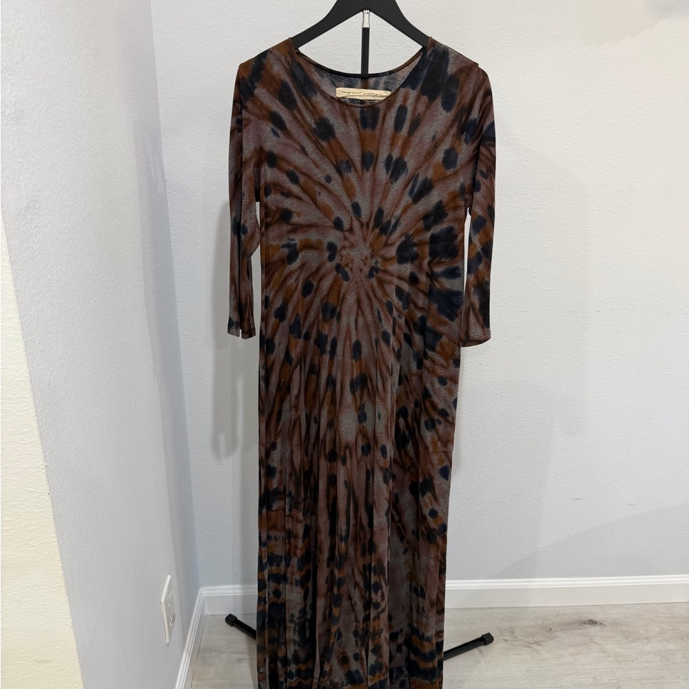 Raquel Allegra Brown and Black Tie-Dye Long Sleeve Maxi Dress